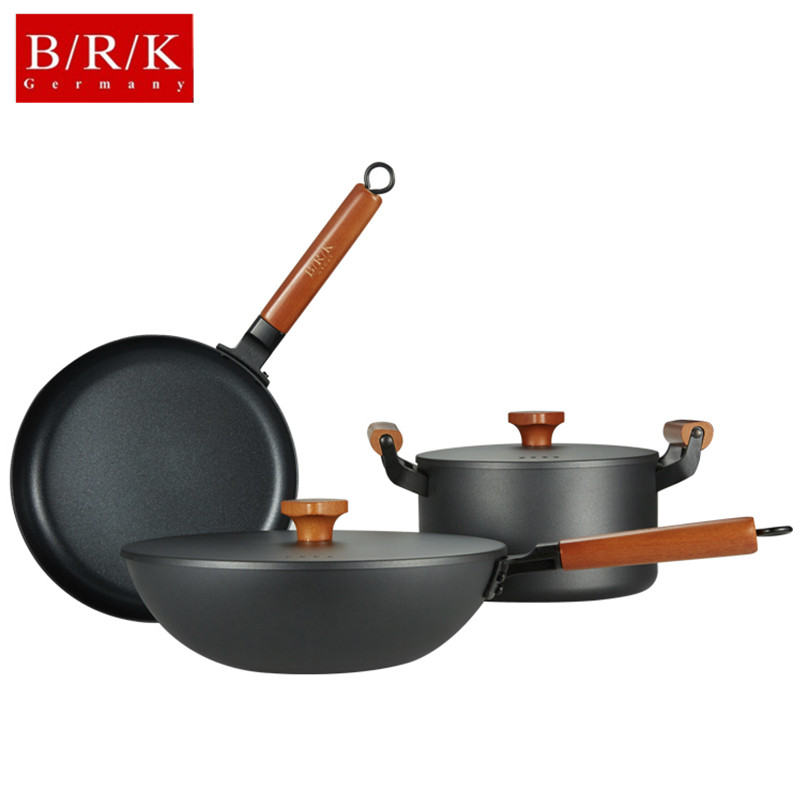BRK Germany德国厨具明斯特精铁锅三件套套锅 炒锅30cm&汤锅22cm&煎锅26cm精铁锅具厨房必备三大件