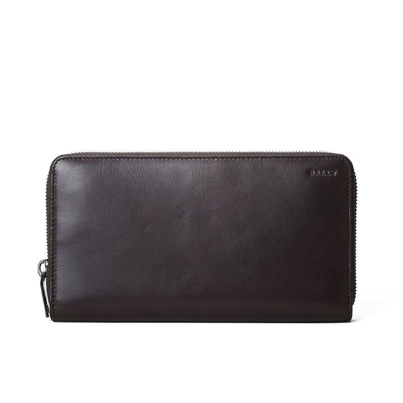 BALLY/巴利 男钱包凹刻徽标长款拉链钱夹 6218189 巧克力色