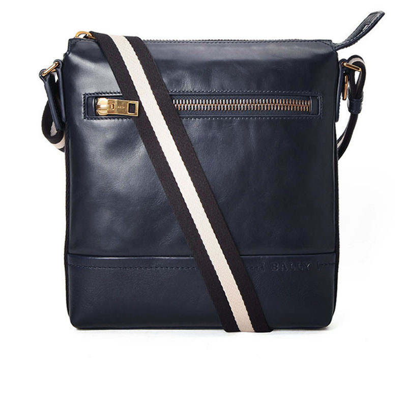 BALLY/巴利 男士拉链设计条纹织带斜挎邮差包 6202917 海军蓝