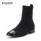 St&Sat/星期六 冬季时尚拼接舒适低跟短靴SS83116263 10黑色 39