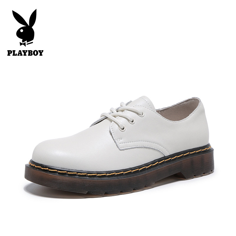 PLAYBOY/花花公子春季纯色学院风软底百搭时尚小皮鞋女软底单鞋F12260291 白色 37码