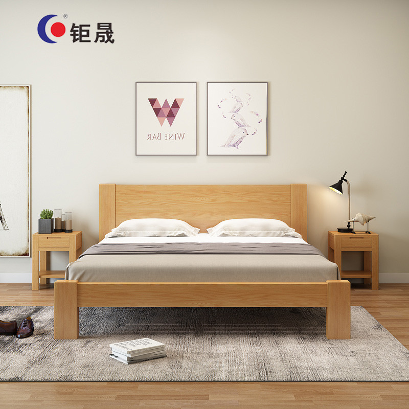 钜晟 实木床1.2米办公接待床员工宿舍床+床垫+床头柜1个 原木色