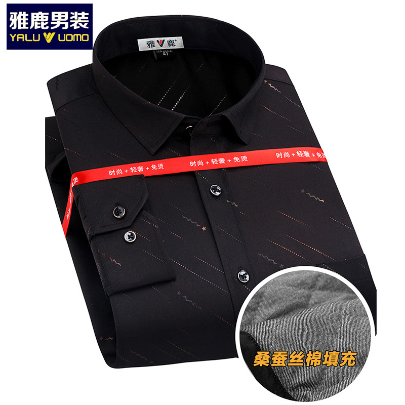 雅鹿男装冬季新款男士加厚保暖商务休闲长袖衬衫Y703AW18332 1922黑色流星色 40