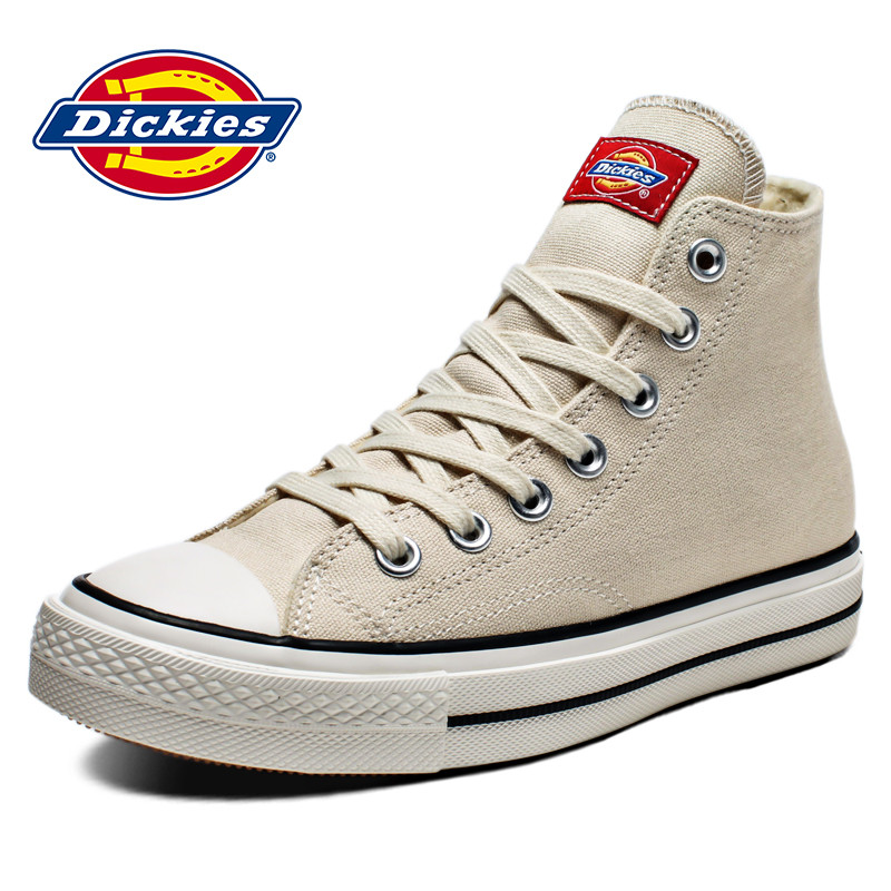 Dickies帆布鞋加绒高帮冬季新款保暖棉鞋韩版板鞋情侣百搭潮鞋193M50LXS25M 43码 米色（男款加绒）