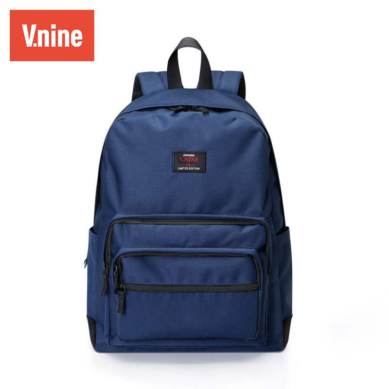 第九城（V.NINE） 男士双肩背包大容量15.6英寸电脑包防水短途旅行背包14英寸大中学生休闲书包 蓝色