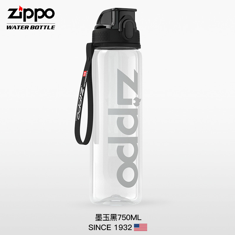zippo美国男女塑料防摔大容量户外水壶便携健身运动水杯Tritan杯 墨玉黑750ml
