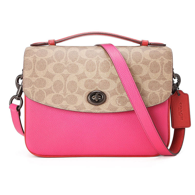 COACH/蔻驰CASSIE女士斜挎包拼色单肩包旋锁扣手提包专柜款 74091 拼色