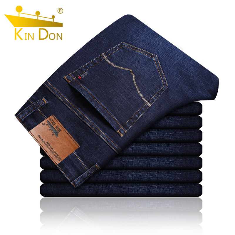 金盾(KIN DON)秋冬厚款男士牛仔裤男裤深蓝色弹力中青年休闲直筒宽松冬天商务中高腰长裤子 金盾6211深蓝 38(2尺95)