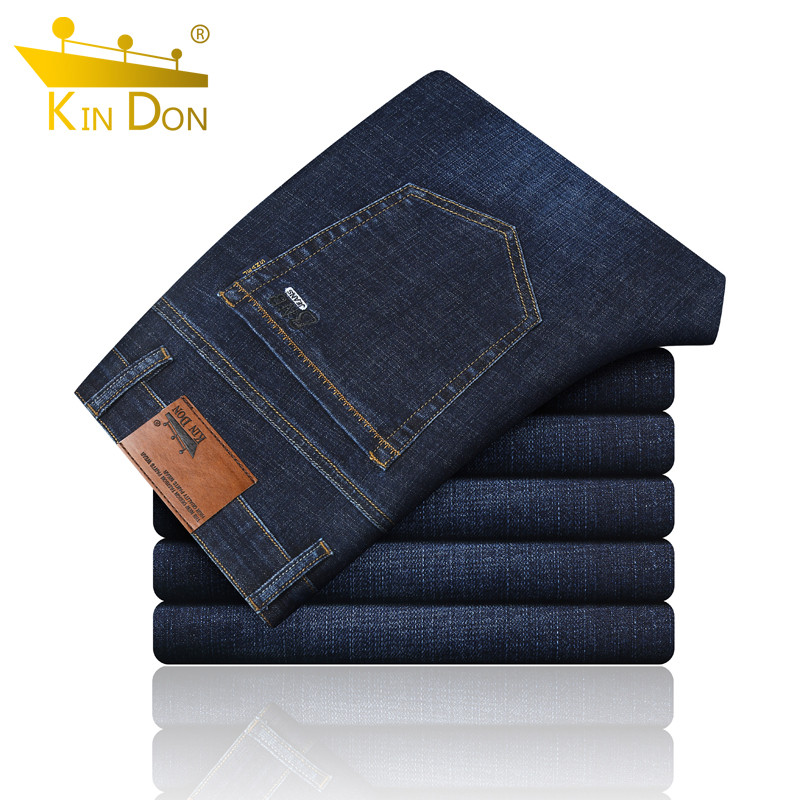 金盾(KIN DON)秋冬厚款男士牛仔裤男裤深蓝色弹力中青年休闲直筒宽松冬天商务中高腰长裤子 30(2尺3) 金盾牛仔裤537磨白蓝