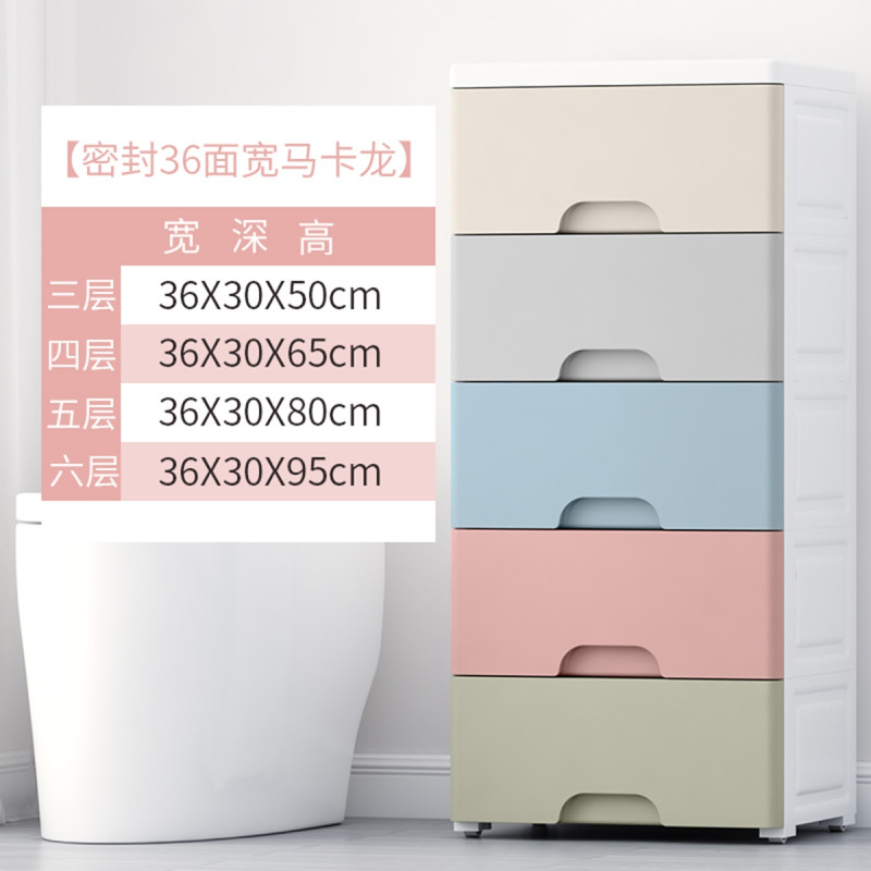 灵孜格-抽屉式收纳柜夹缝超窄间隙整理床头柜零食玩具衣服多层储物柜 36cm面宽收纳柜马卡龙【密封款-升级自带滑轮】5层