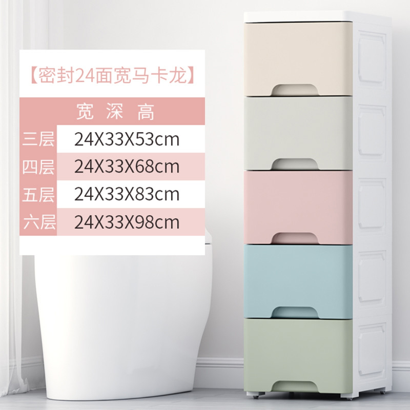邦禾-抽屉式收纳柜夹缝超窄间隙整理床头柜零食玩具衣服多层储物柜 24cm面宽收纳柜马卡龙【密封款-升级自带滑轮】5层