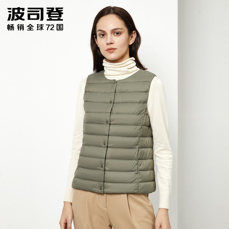 波司登2019新款女装羽绒马甲女短款秋冬季女士背心马甲 185/104A 柏树绿4192