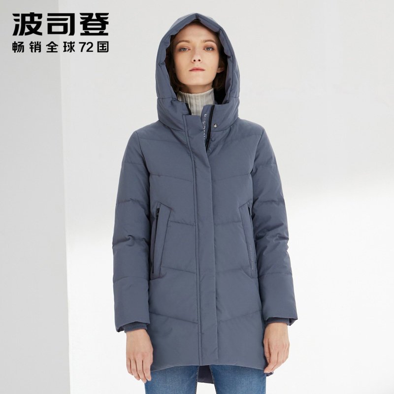 波司登女羽绒服连帽中长款2019新款妈妈装冬装保暖外套_1 175/96A 暗灰蓝5328