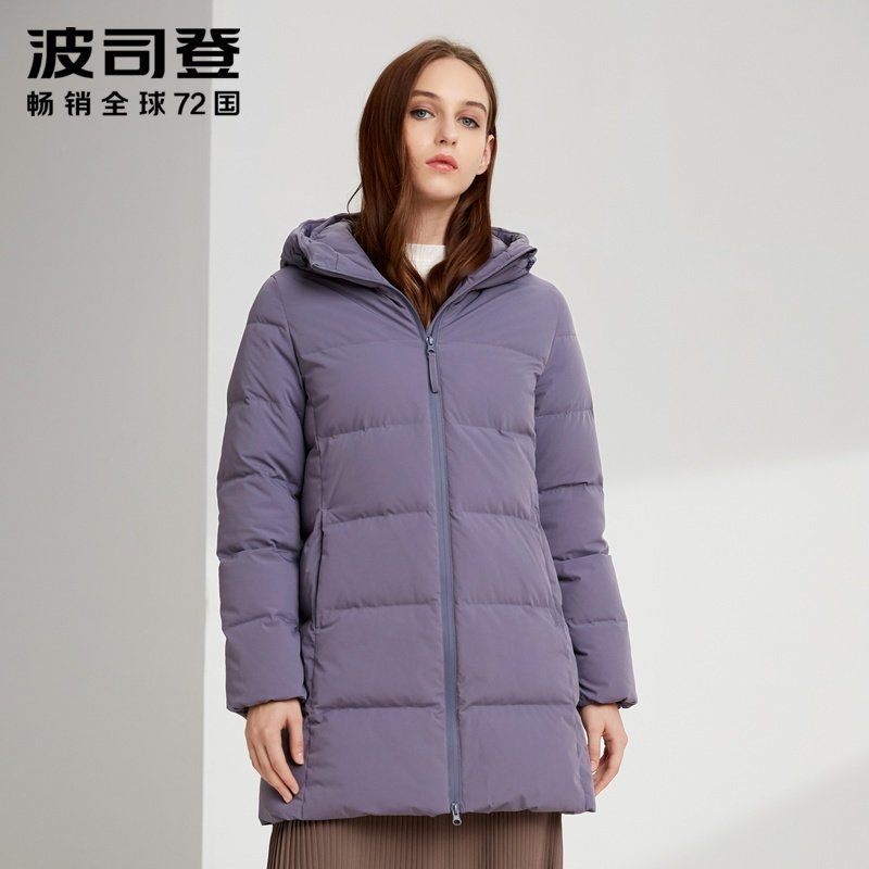 波司登羽绒服女中长款2019新款休闲连帽冬季保暖外套 160/84A 幻影蓝5316