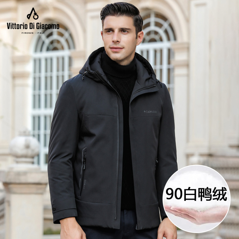 迪伽默 意大利VDG 短款户外风连帽90白鸭绒羽绒服 2色可选 XXXL 黑色