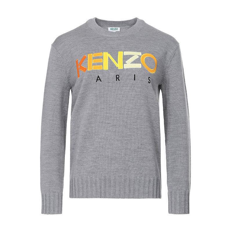 Kenzo 高田贤三 女款羊毛圆领长袖毛衣针织衫 F96 2TO618 808 L 94-珍珠灰LOGO图案