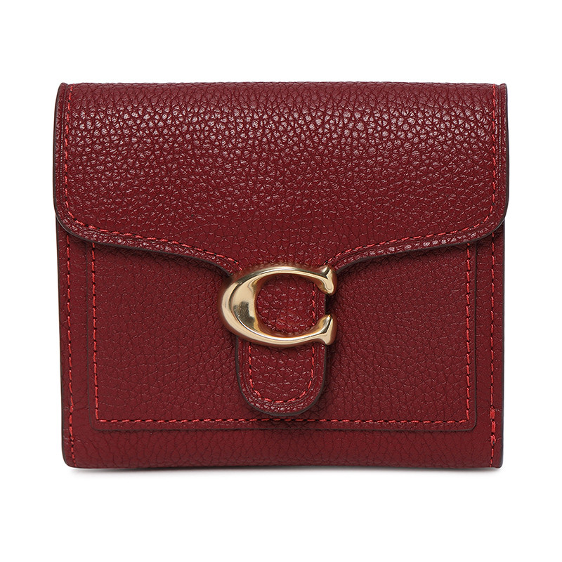 COACH 蔻驰 奢侈品 女款TABBY系列抛光鹅卵石纹皮革小号短款钱包钱夹 76527 GDDPR-深红色