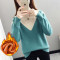 半高领加厚毛衣女秋冬2019新款时尚拼色洋气韩版宽松百搭上衣 L 咖啡色【加绒】