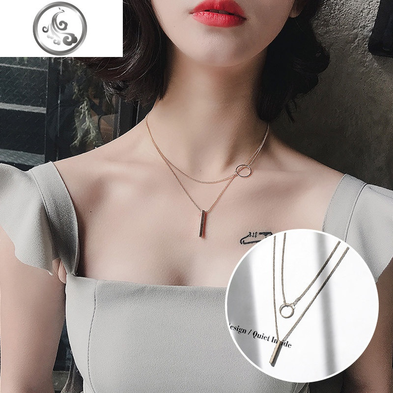 少女choker银色项链简约学生百搭圆球锁骨链性感短款颈链脖子饰品_1 双层几何银色