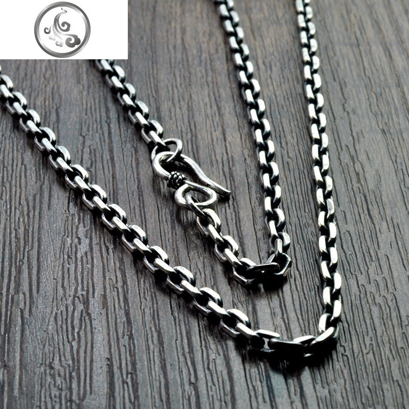 925纯银男士个性太角链泰银复古时尚潮男锁骨链长款做旧粗矿项链