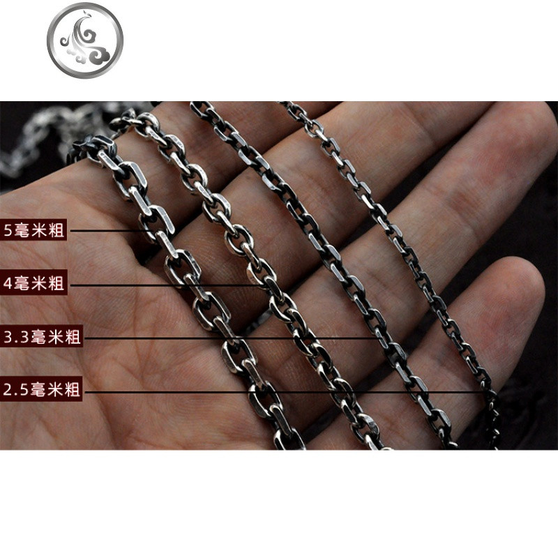 925纯银男士个性太角链泰银复古时尚潮男锁骨链长款做旧粗矿项链 默认发做旧款S扣
