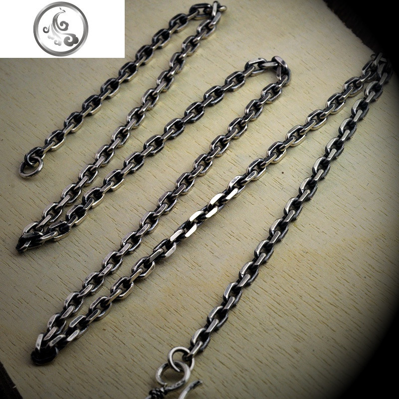 925纯银男士个性太角链泰银复古时尚潮男锁骨链长款做旧粗矿项链 5mm55厘米约38克