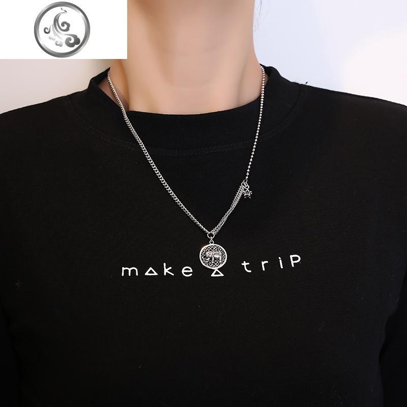 925纯银泰银笑脸项链女ins嘻哈大象锁骨链简约复古兔子气质毛衣链_347 大象