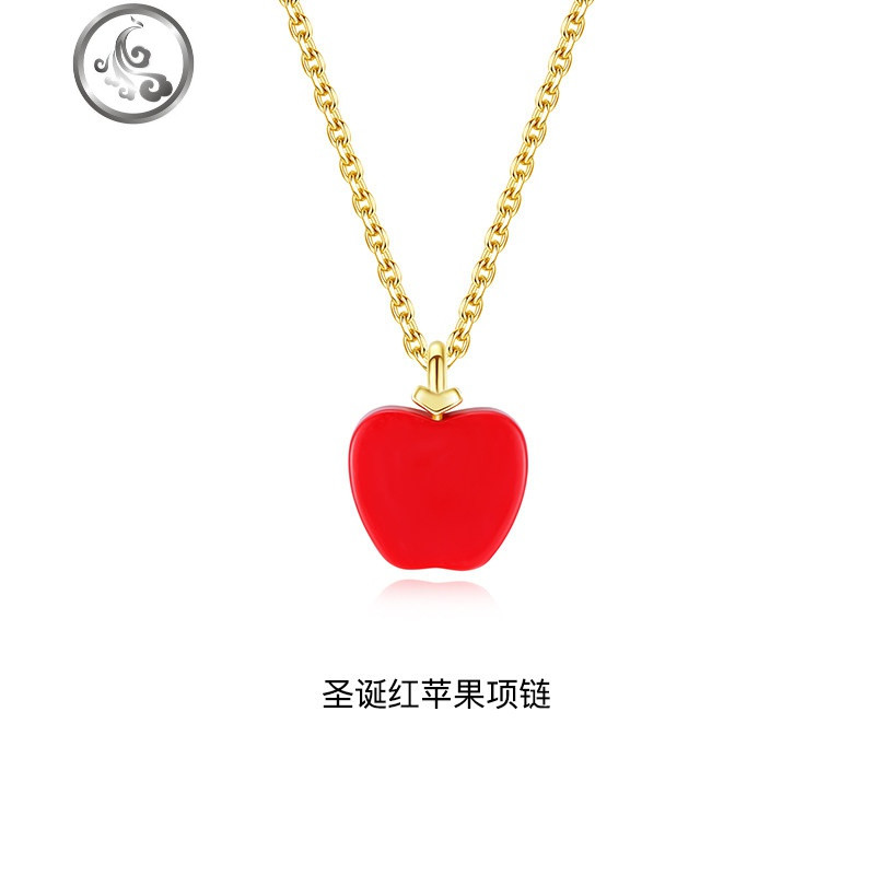 红苹果项链女纯银锁骨链ins简约个性森系潮网红平安夜圣诞节
