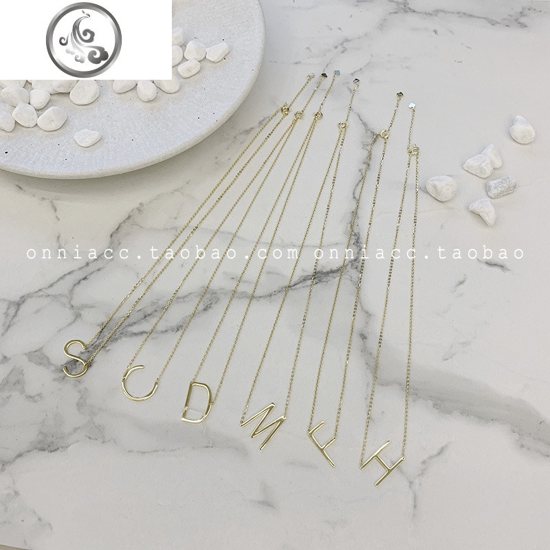 韩国金色英文字母定制项链女锁骨链s925纯银生日创意送女友SH 金色字母F