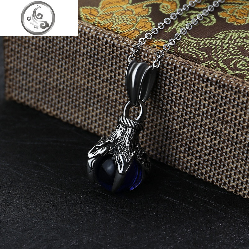 第2件不要钱/银色hiphop嘻哈日韩枫叶吊坠学生简约潮个性男女项链_1 龙四爪蓝珠