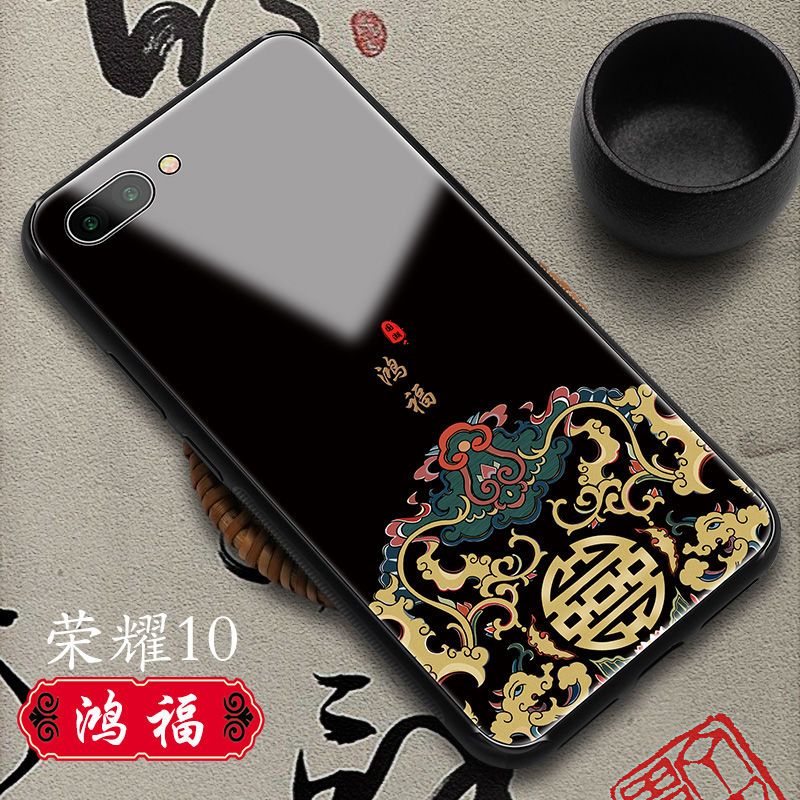 中国风荣耀10手机壳玻璃荣耀20/v10/v20潮牌国潮华为P20/30情侣款_496_22 【鸿福】+送指环扣华为nova2splus