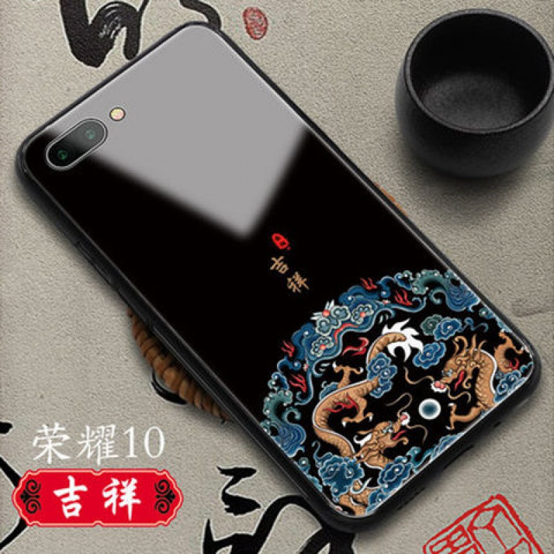 中国风荣耀10手机壳玻璃荣耀20/v10/v20潮牌国潮华为P20/30情侣款_496_22 【吉祥】+送指环扣华为p20