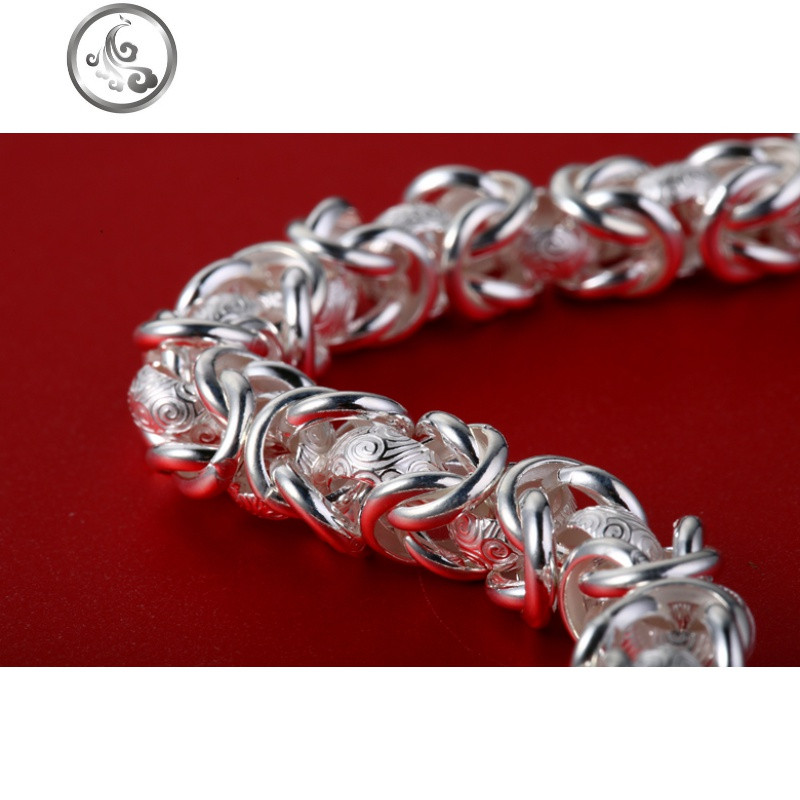 999纯银首饰手工男士手链韩版潮男霸气龙头足银手链男私人订制 粗9毫米28克长22厘米龙头手链纯银支持火烧鉴定