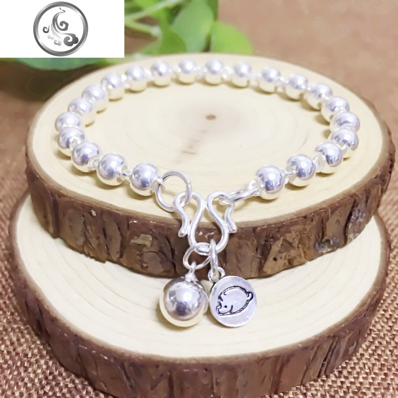 S999纯银手链女简约韩版十二生肖本命年情侣银手链送闺蜜朋友 5毫米手腕周长17厘米拍这个+挂件