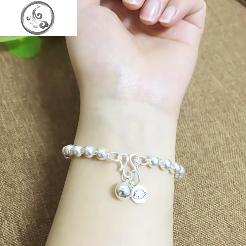 S999纯银手链女简约韩版十二生肖本命年情侣银手链送闺蜜朋友 4毫米手腕周长17厘米拍这个+挂件