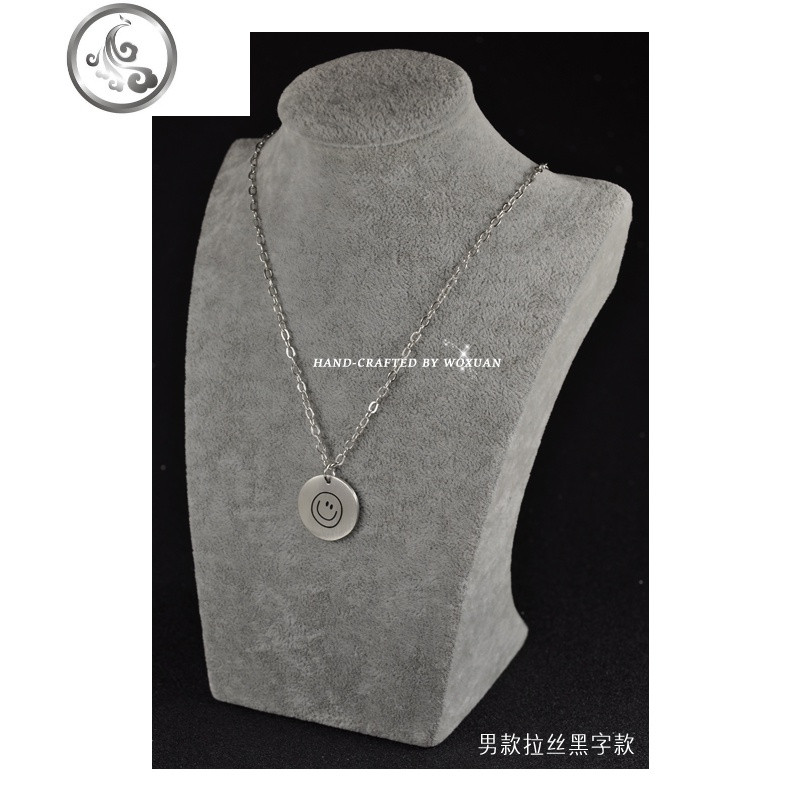 定做925银拉丝哑光圆牌吊坠女DIY刻照片字母名字星座情侣项链_1 定做女款拉丝黑字款（工期6天左右）