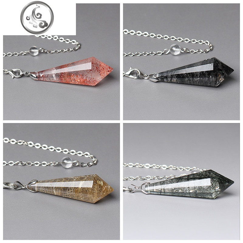 灵摆占卜能量石吊坠天然水晶灰月光紫白粉晶黑曜石复古项链情侣_1 蓝