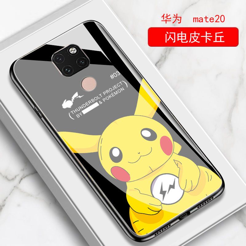 华为mate20pro手机壳玻璃mate20x手机套华为mate20手机壳男女款潮_219 闪电皮卡丘+钢化膜+挂绳mate20