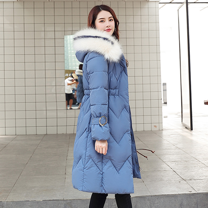 子沫雨JMOORY棉服oversize女潮中长款2019新款韩版羽绒棉袄冬季bf棉衣 蓝色 L