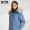 波司登女羽绒服长款2019新款时尚毛领冬季保暖外套_3 160/84A 奥拉星蓝5375