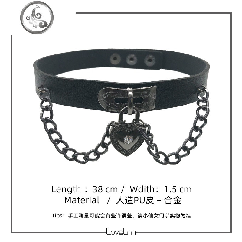 白色PU皮质吊坠铃铛项圈choker女颈带欧美朋克锁骨项链脖子饰品潮 黑色链条爱心