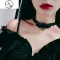 白色PU皮质吊坠铃铛项圈choker女颈带欧美朋克锁骨项链脖子饰品潮 黑色链条爱心