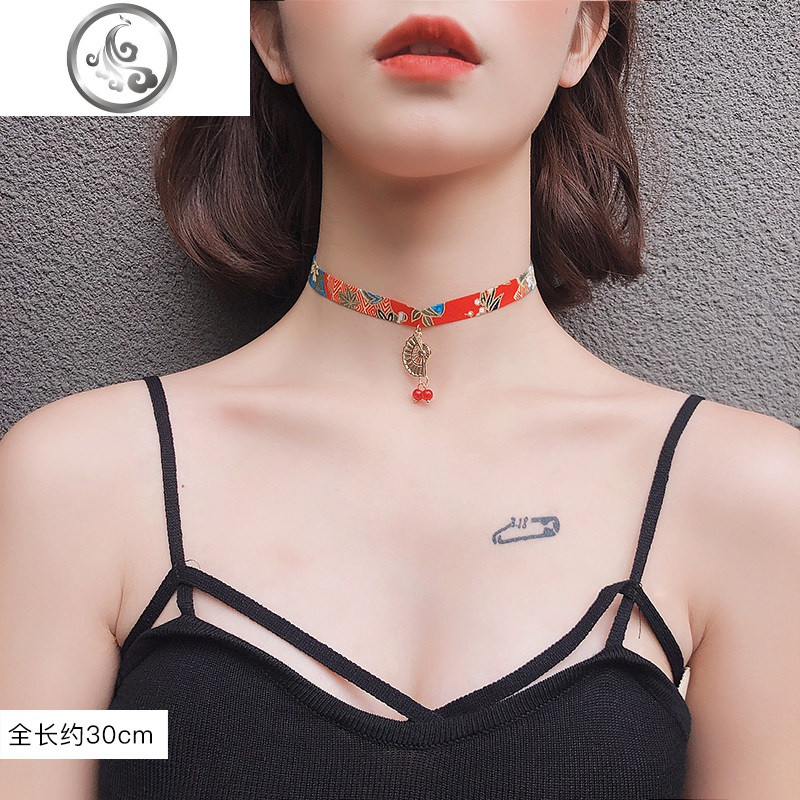 吊坠项链女潮网红气质小众设计锁骨链项圈冷淡风短款颈带脖子饰品_1 21#树叶+红色