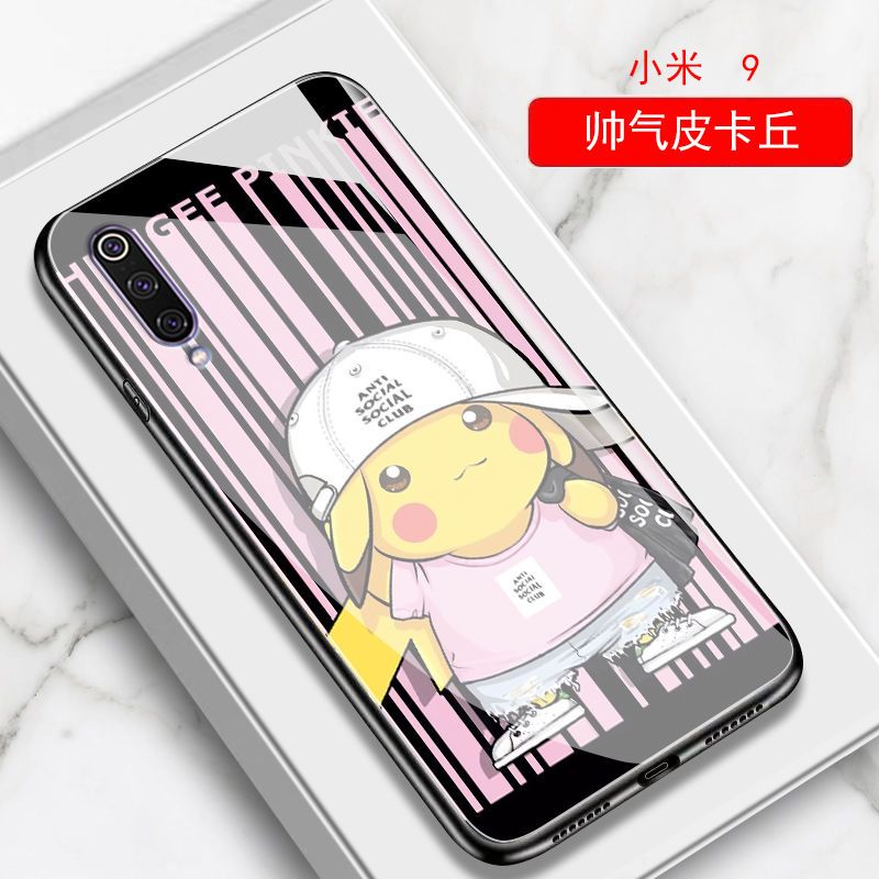 小米cc9手机壳玻璃小米9/小米9se手机套小米cc9e手机壳男女潮新款_375 帅气比卡丘+钢化膜+挂绳小米cc9e