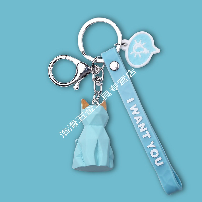 创意卡通钥匙链挂件创意汽车钥匙扣锁匙扣男士女士钥匙圈环包挂饰 蓝色猫咪