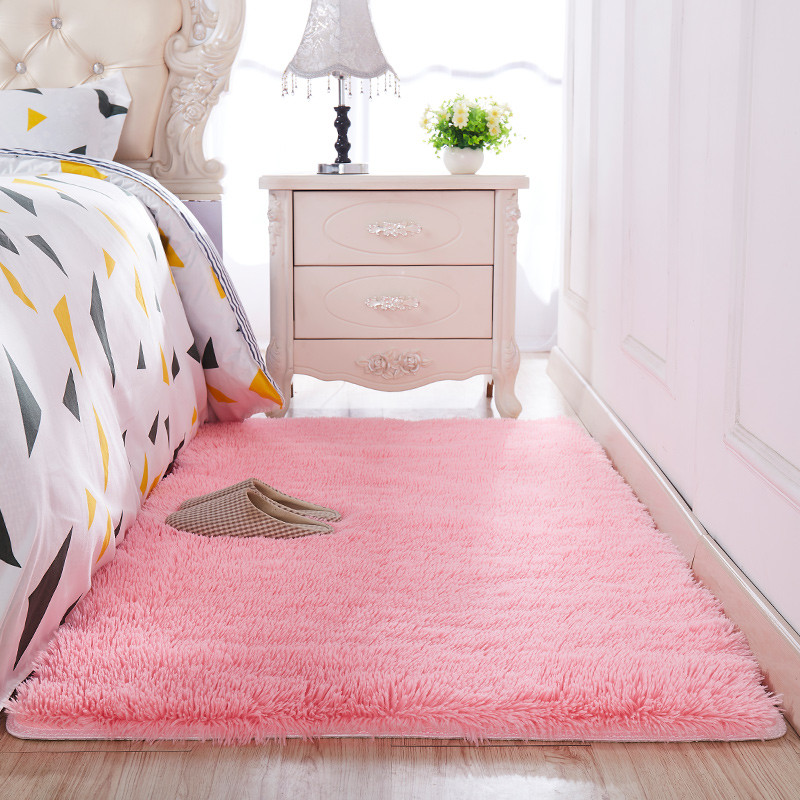 ins床边小地毯卧室铺满网红衣帽间垫子客厅茶几毛绒地垫耐脏_308 300x200厘米 粉红色