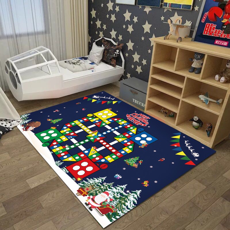 儿童房地毯公主房少女地毯瑜伽爬行毯床边毯客厅卧室机洗_312 140×200送门垫 飞行棋