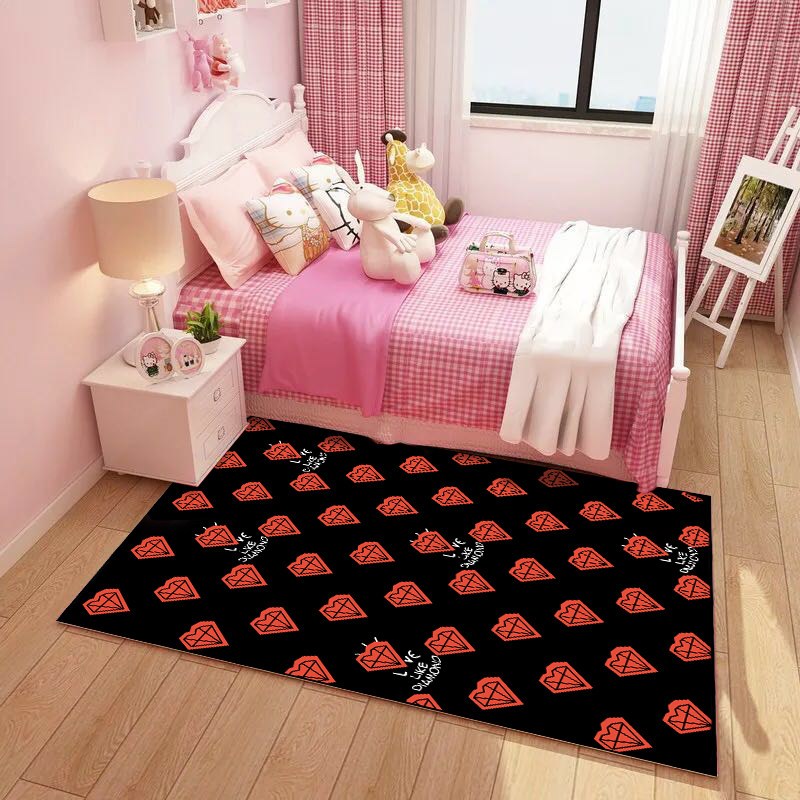 儿童房地毯公主房少女地毯瑜伽爬行毯床边毯客厅卧室机洗_312 100×160cm特惠 卡通红钻