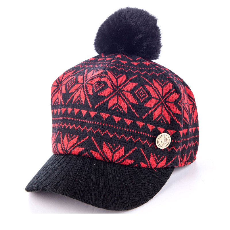 快乐狐狸（ActionFox）运动户外男女冬季时尚保暖毛球棒球帽1492_1 1492酒红（58CM）