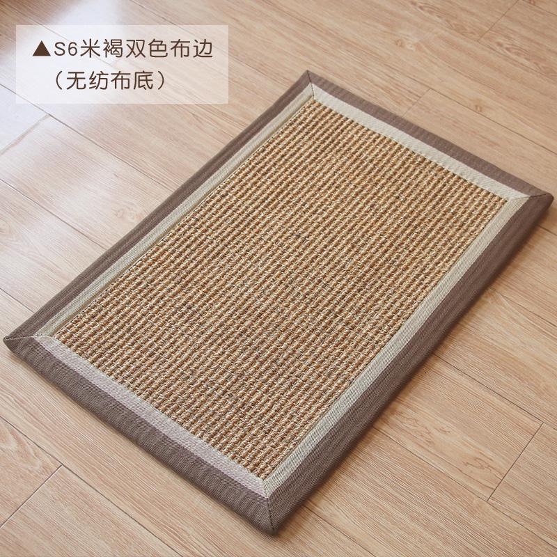 塞尚玄关进地垫北欧简约加厚剑麻地毯客厅茶几卧室防滑垫定制_147 60cm&times;100cm S6米褐双色包边+无纺布底